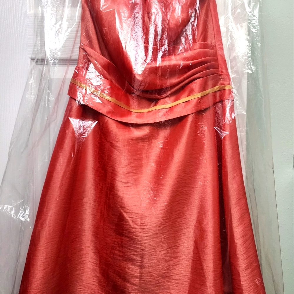 Formal dress. Coral in color. Alterd length